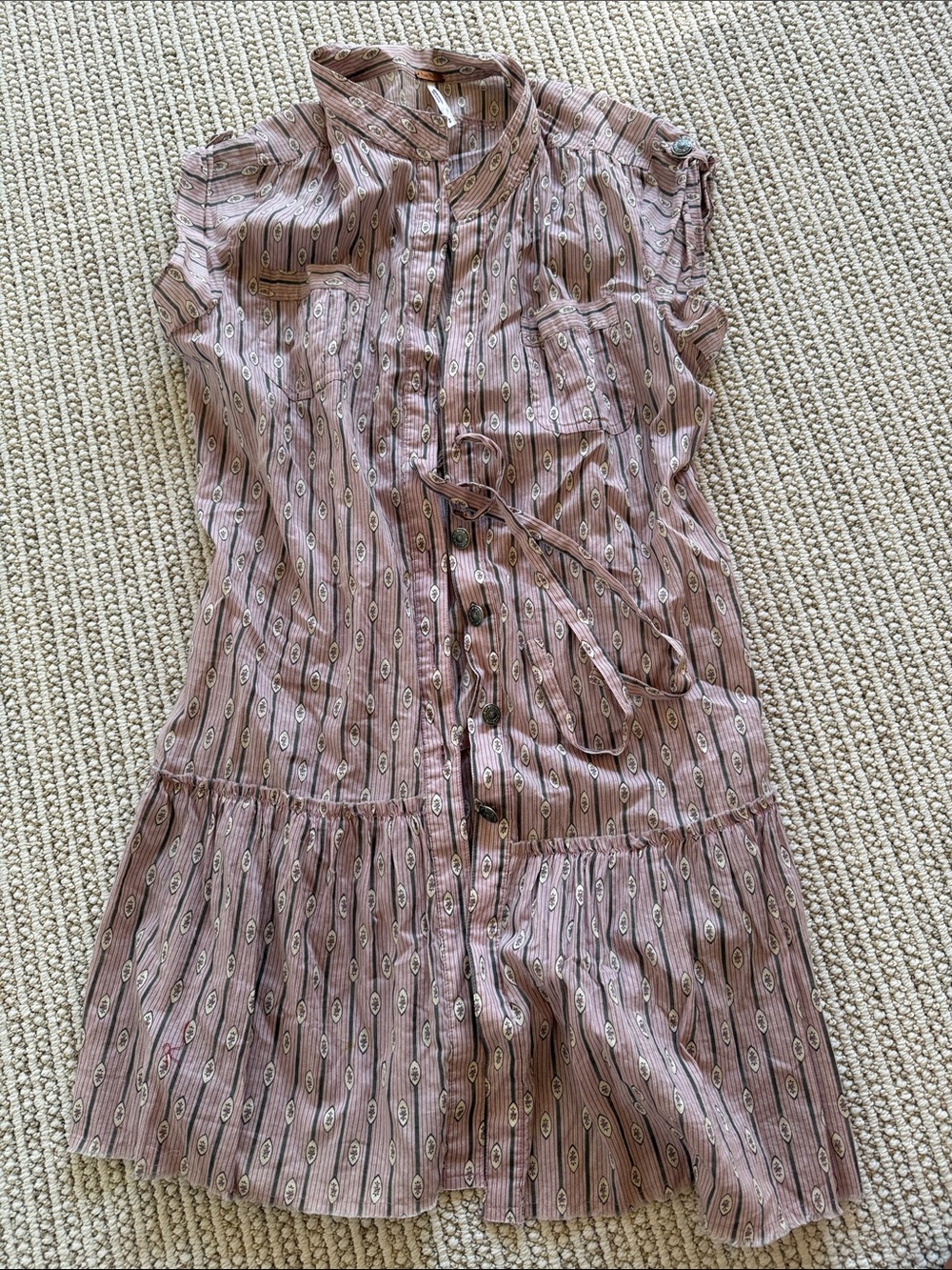 Free People Striped Pink Button-Front Shirt Dress